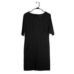 Tahari Women's Dress Black Stretch Short Sleeve Pockets Lined Shift Cocktail 10